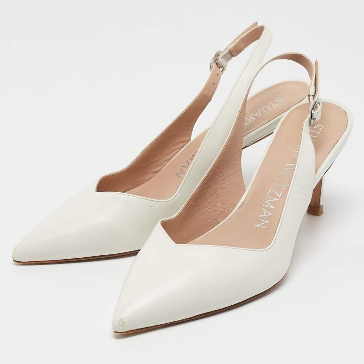 Pre Owned Stuart Weitzman White Leather Edith Slingback Pumps Size 36