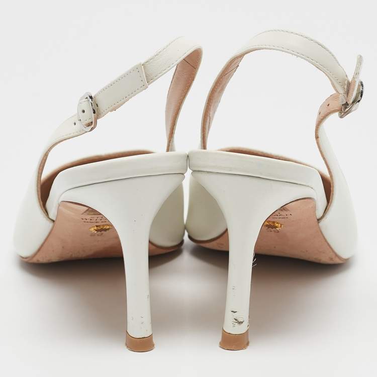 Pre Owned Stuart Weitzman White Leather Edith Slingback Pumps Size 36