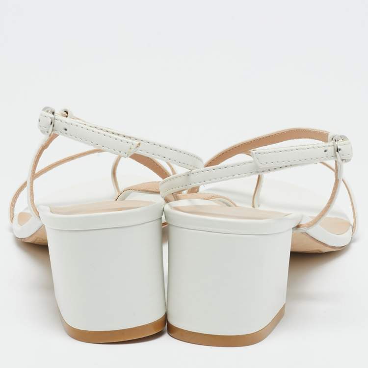 Pre Owned Stuart Weitzman White Leather Soiree Sleek Slingback Sandals Size 38