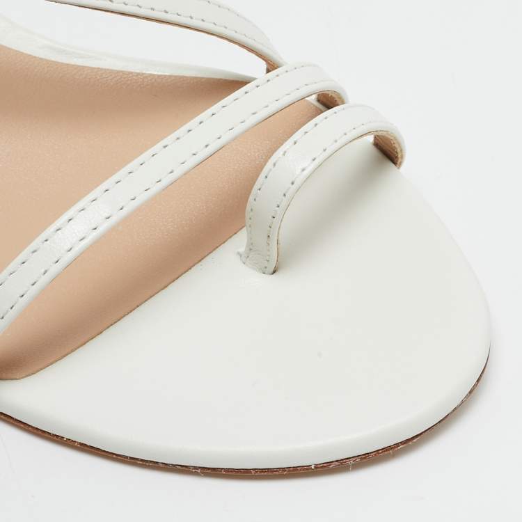 Pre Owned Stuart Weitzman White Leather Soiree Sleek Slingback Sandals Size 38