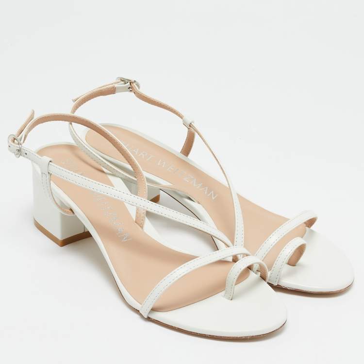 Pre Owned Stuart Weitzman White Leather Soiree Sleek Slingback Sandals Size 38