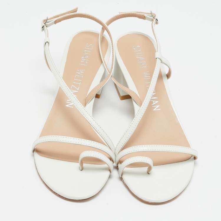 Pre Owned Stuart Weitzman White Leather Soiree Sleek Slingback Sandals Size 38