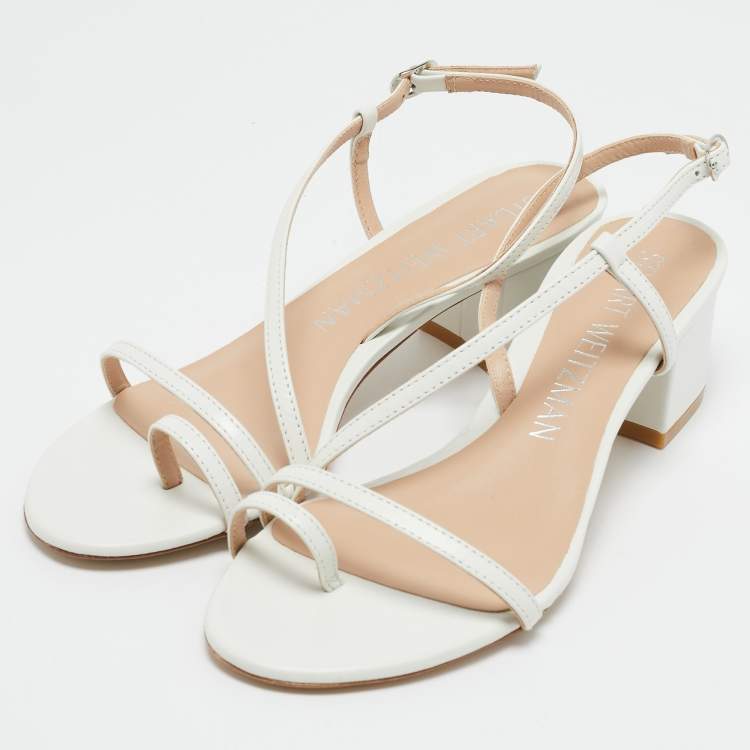 Pre Owned Stuart Weitzman White Leather Soiree Sleek Slingback Sandals Size 38