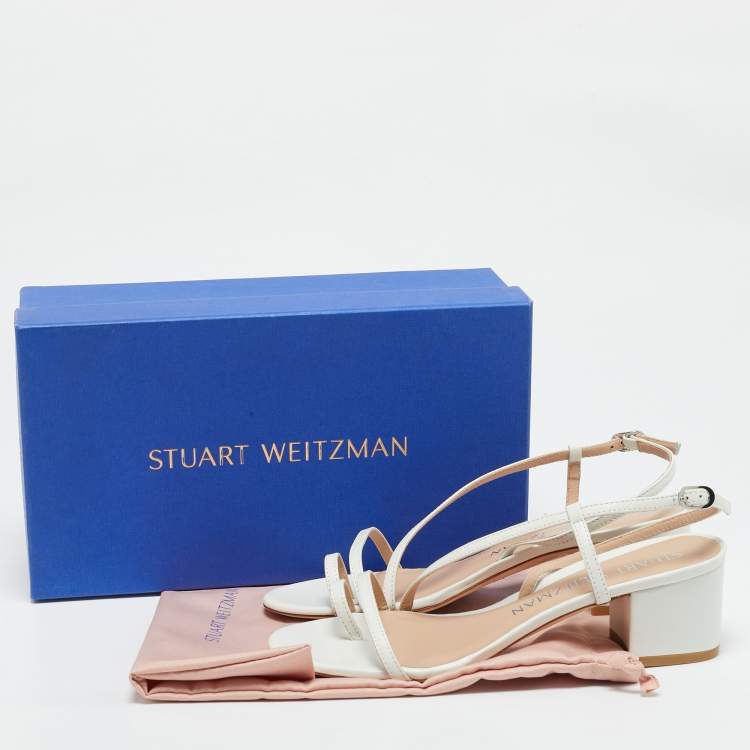 Pre Owned Stuart Weitzman White Leather Soiree Sleek Slingback Sandals Size 38