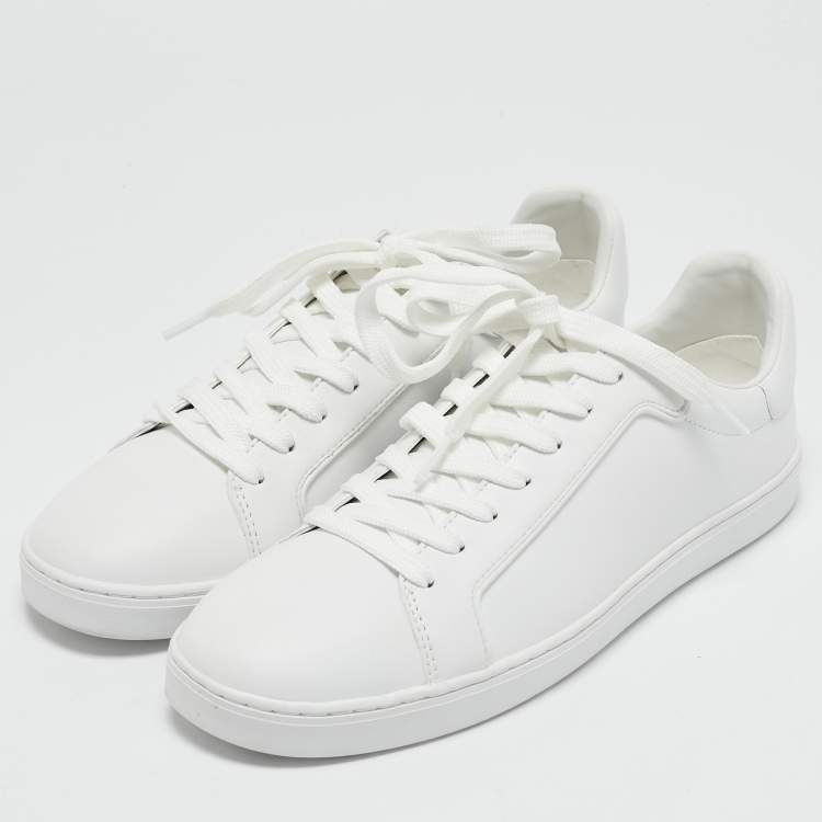 Pre Owned Stuart Weitzman White Leather Low Top Sneakers Size 39.5
