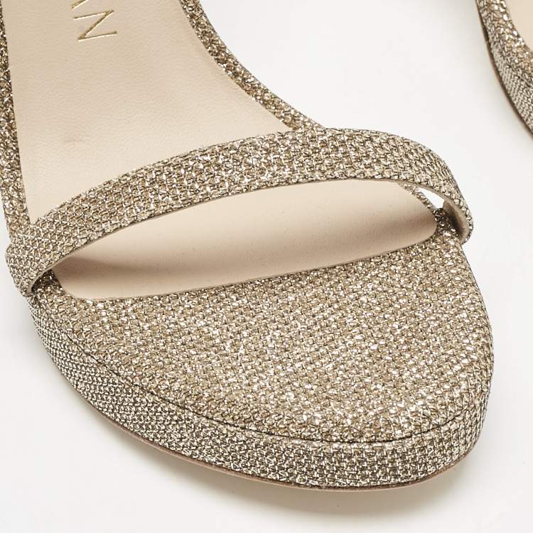 Pre Owned Stuart Weitzman Metallic Lurex Fabric Nudist Sandals Size 37.5