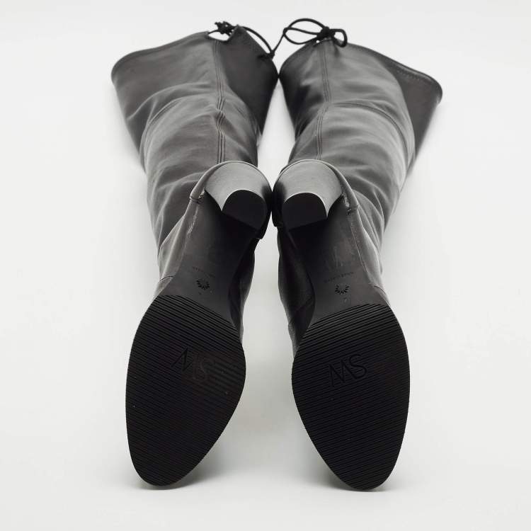 Pre Owned Stuart Weitzman Black Leather Ultra Highland Over The Knee Boots Size 37.5
