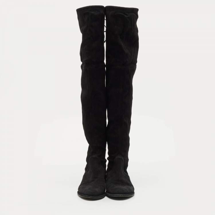 Pre Owned Stuart Weitzman Black Suede Highland Over The Knee Boots Size 37