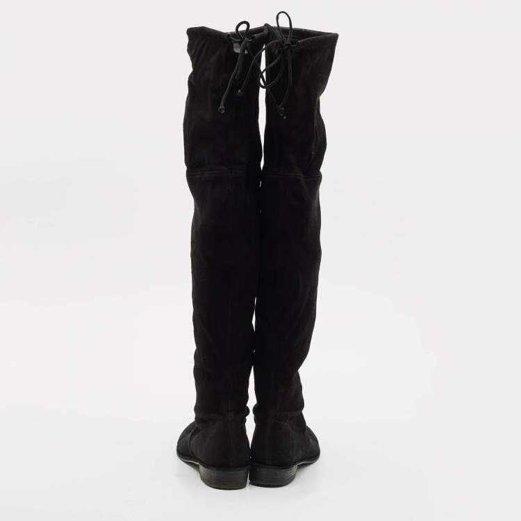 Pre Owned Stuart Weitzman Black Suede Highland Over The Knee Boots Size 37