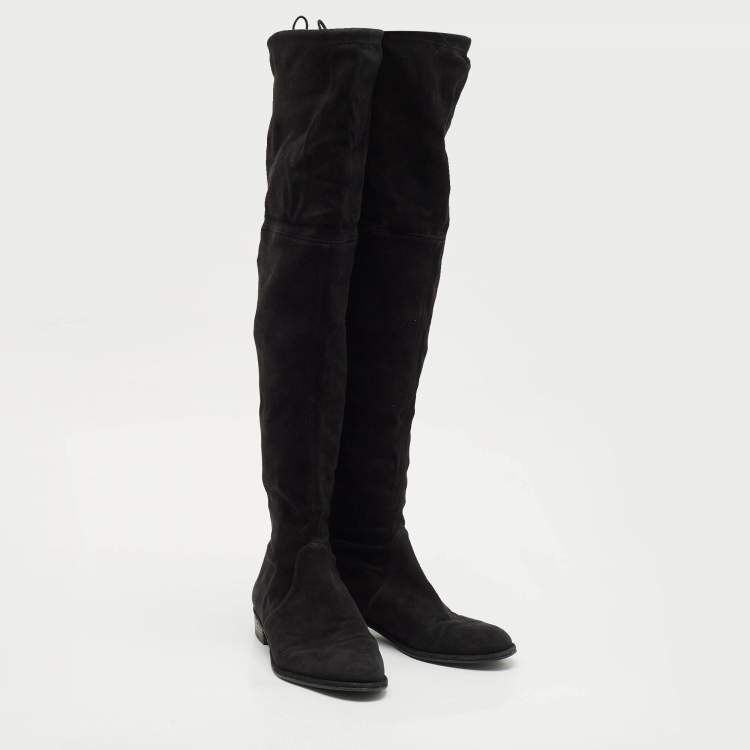 Pre Owned Stuart Weitzman Black Suede Highland Over The Knee Boots Size 37