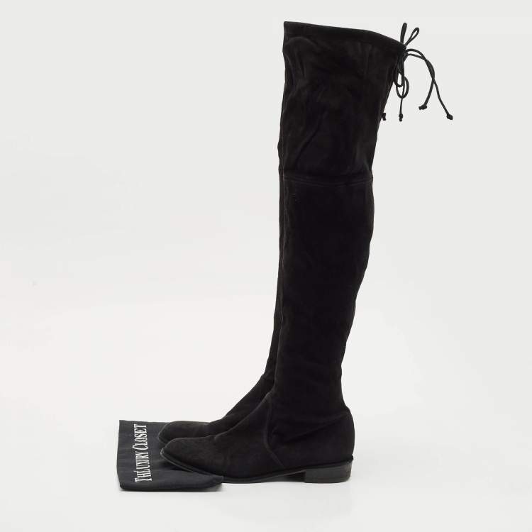 Pre Owned Stuart Weitzman Black Suede Highland Over The Knee Boots Size 37