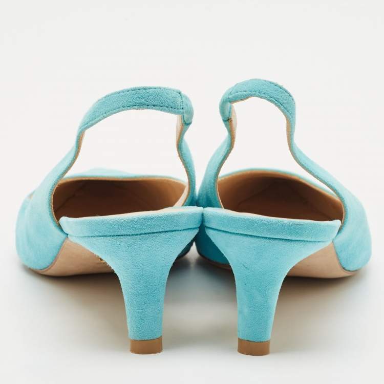 Pre Owned Stuart Weitzman Blue Suede Ryder Slingback Pumps Size 38