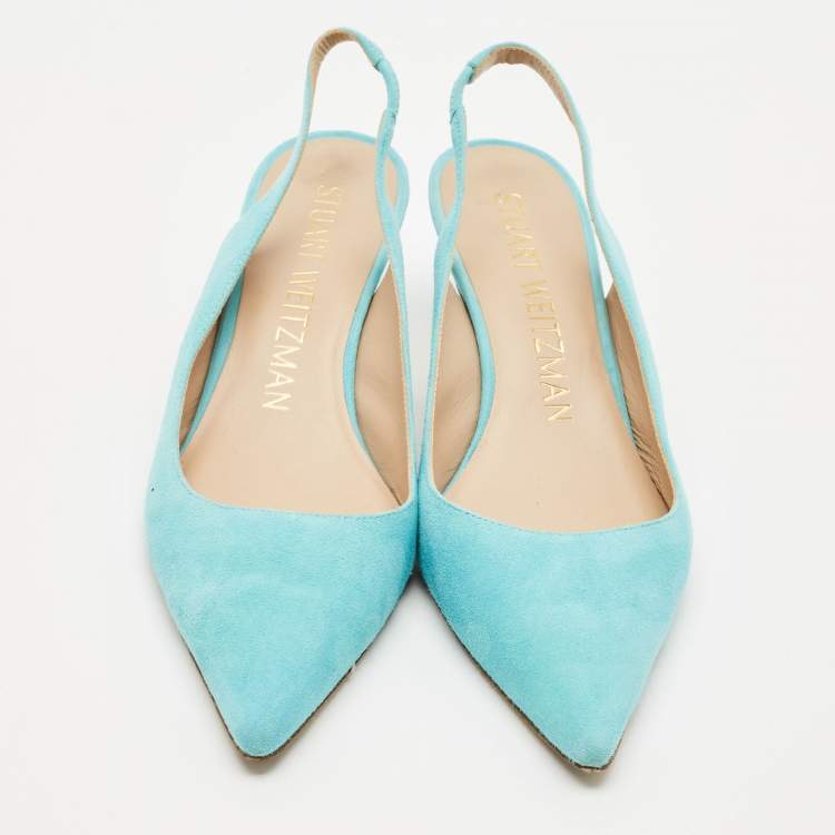 Pre Owned Stuart Weitzman Blue Suede Ryder Slingback Pumps Size 38