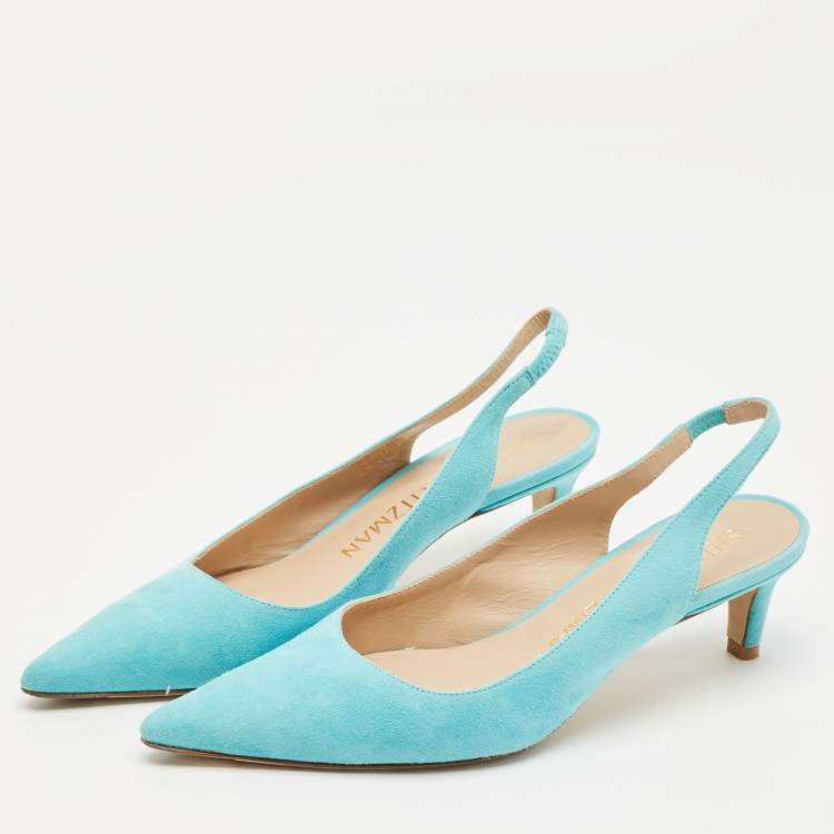 Pre Owned Stuart Weitzman Blue Suede Ryder Slingback Pumps Size 38