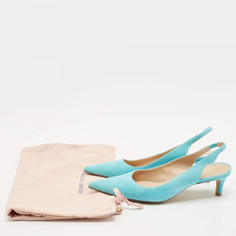 Pre Owned Stuart Weitzman Blue Suede Ryder Slingback Pumps Size 38