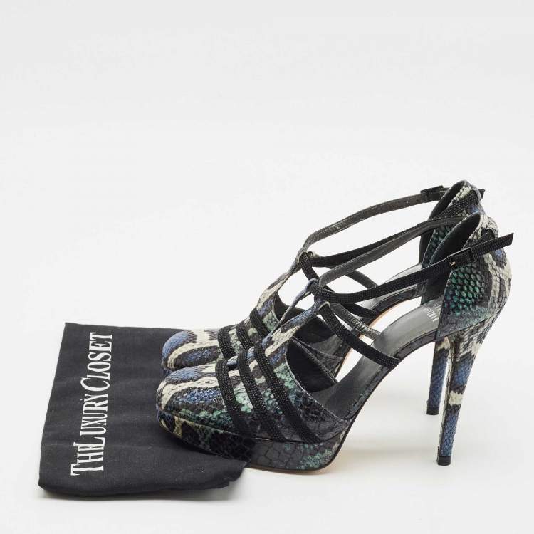 Pre Owned Stuart Weitzman Multicolor Python Embossed Leather Mary Jane Pumps Size 39