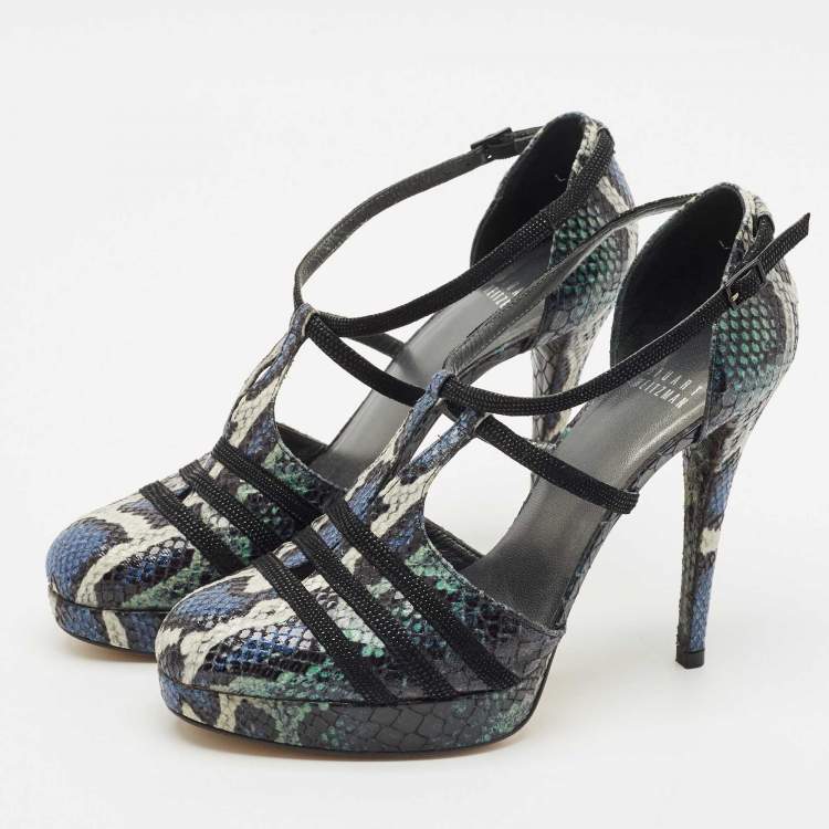 Pre Owned Stuart Weitzman Multicolor Python Embossed Leather Mary Jane Pumps Size 39