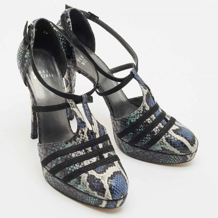 Pre Owned Stuart Weitzman Multicolor Python Embossed Leather Mary Jane Pumps Size 39
