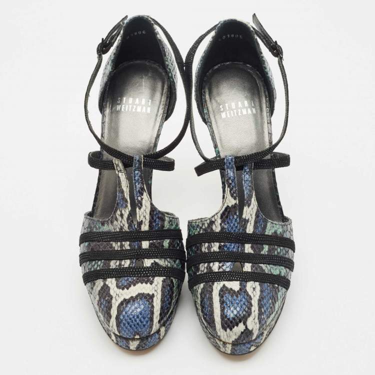 Pre Owned Stuart Weitzman Multicolor Python Embossed Leather Mary Jane Pumps Size 39