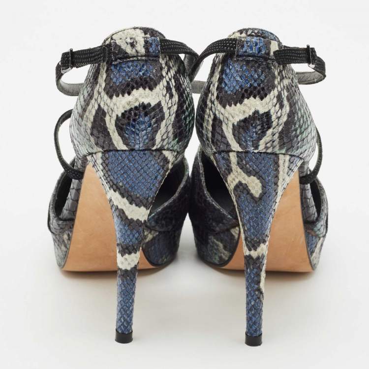 Pre Owned Stuart Weitzman Multicolor Python Embossed Leather Mary Jane Pumps Size 39