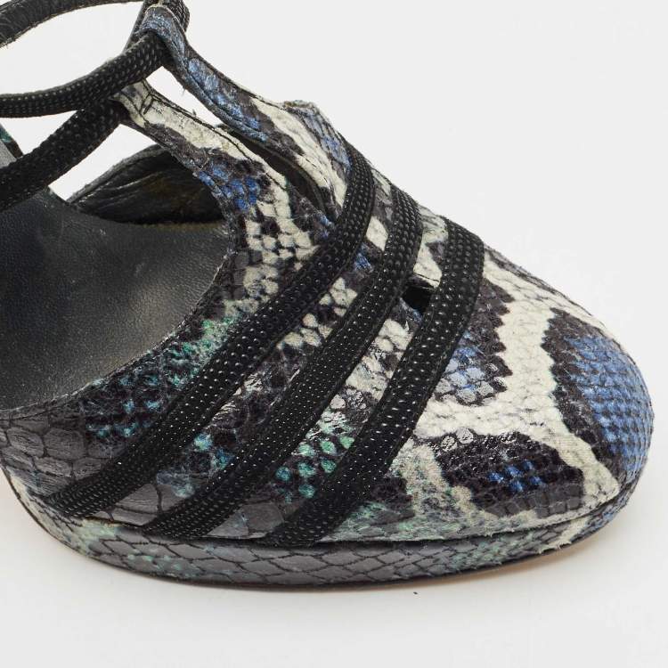 Pre Owned Stuart Weitzman Multicolor Python Embossed Leather Mary Jane Pumps Size 39