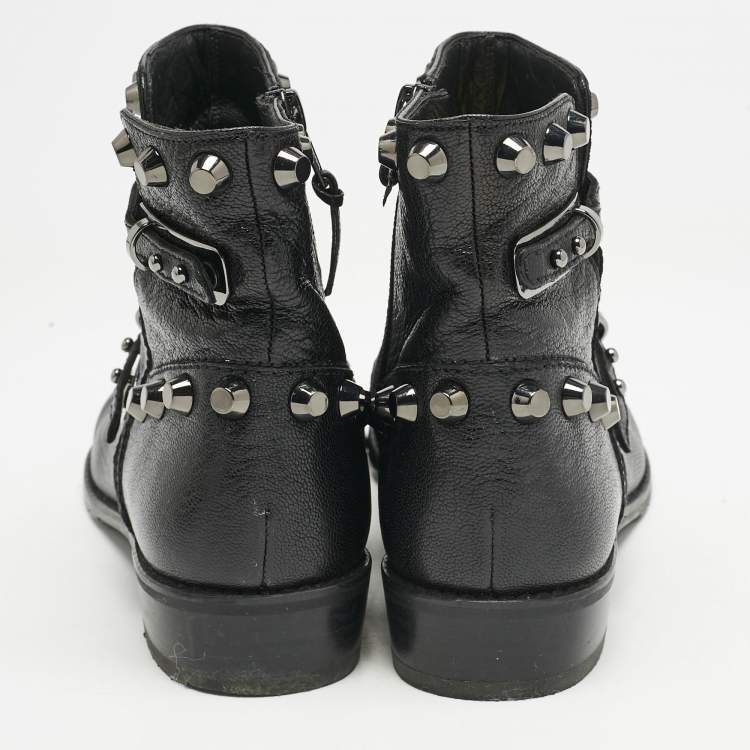 Pre Owned Stuart Weitzman Black Leather Studded Go West Ankle Boots Size 38