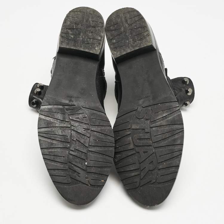 Pre Owned Stuart Weitzman Black Leather Studded Go West Ankle Boots Size 38