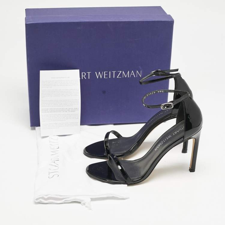 Pre Owned Stuart Weitzman Black Patent Leather Nudistsong Sandals Size 38.5