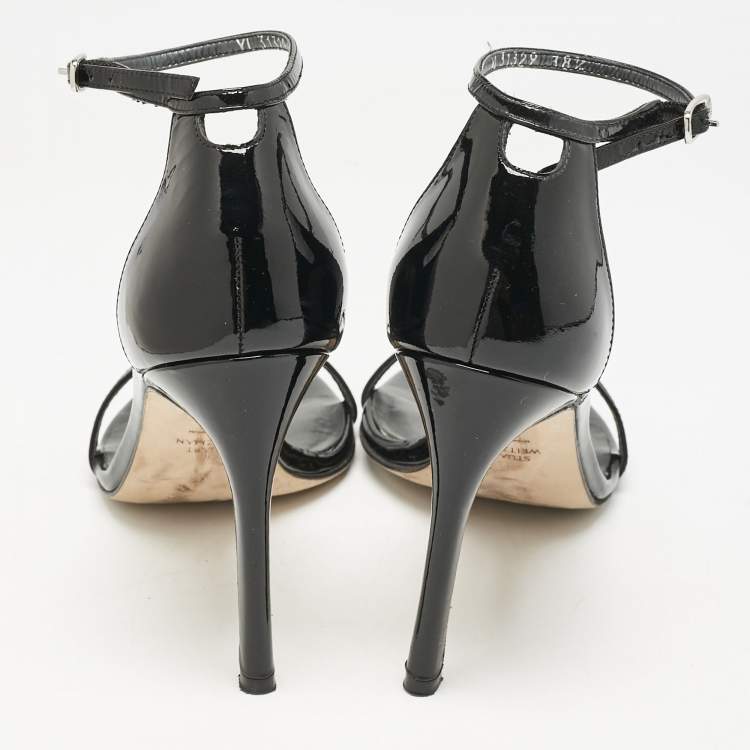 Pre Owned Stuart Weitzman Black Patent Leather Nudistsong Sandals Size 38.5