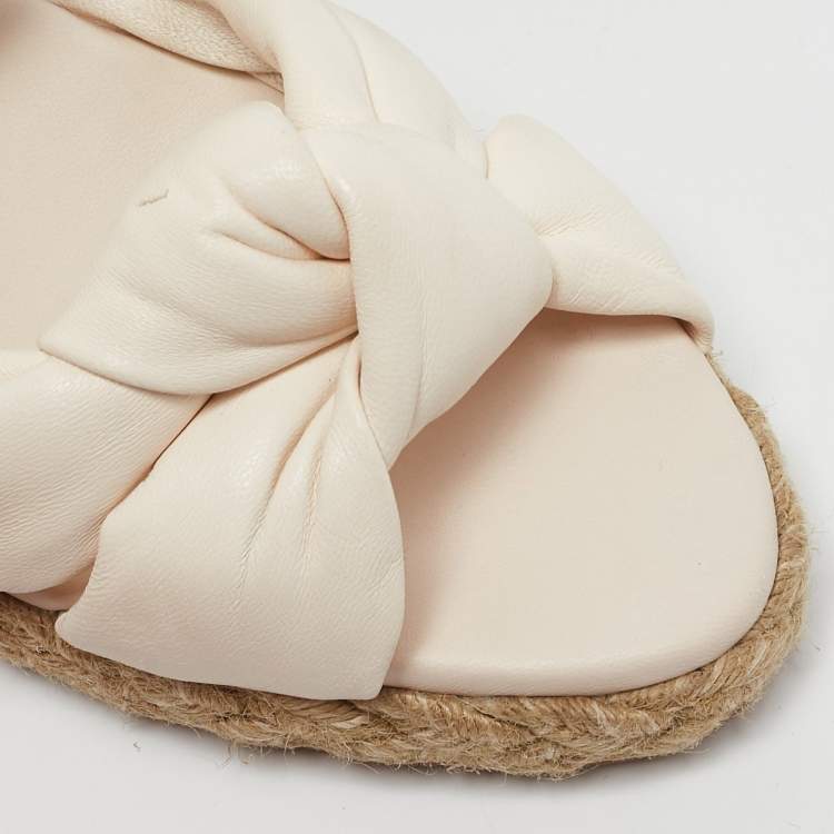 Pre Owned Stuart Weitzman Cream Leather Rosemarie Wedge Espadrille Sandals Size 37