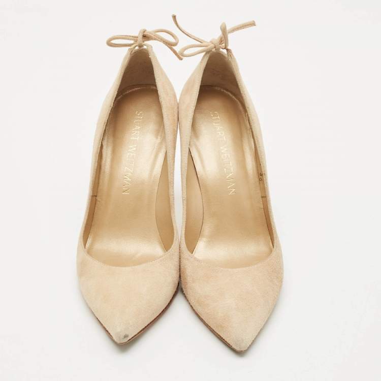 Pre Owned Stuart Weitzman Beige Suede Pointed Toe Pumps Size 36