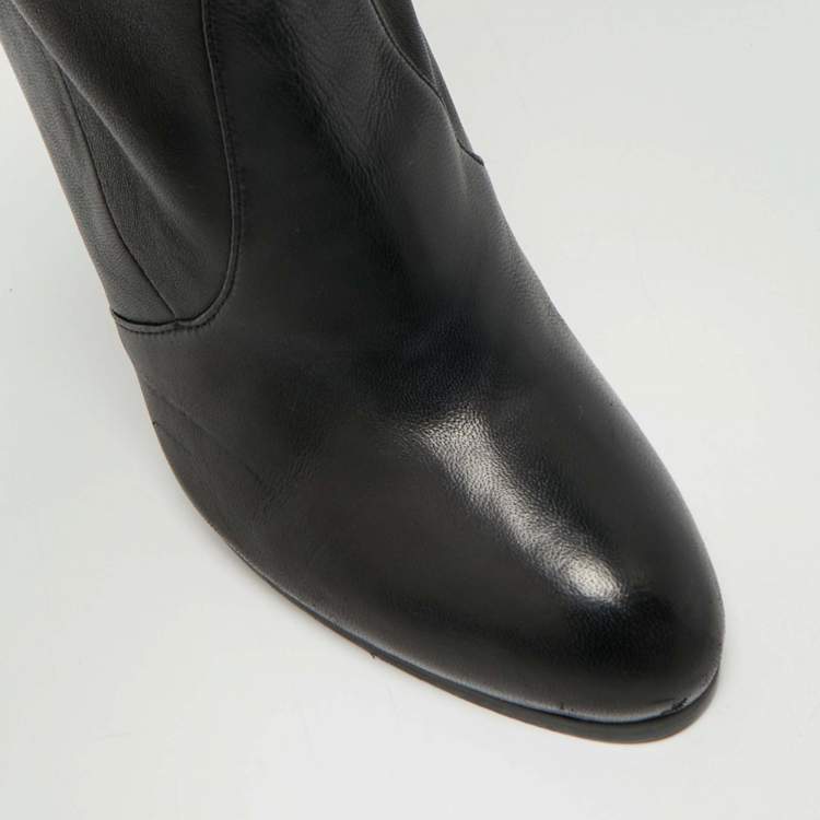 Pre Owned Stuart Weitzman Black Leather  Lowland Knee Length Boots Size 39