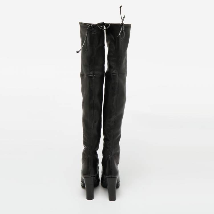 Pre Owned Stuart Weitzman Black Leather  Lowland Knee Length Boots Size 39