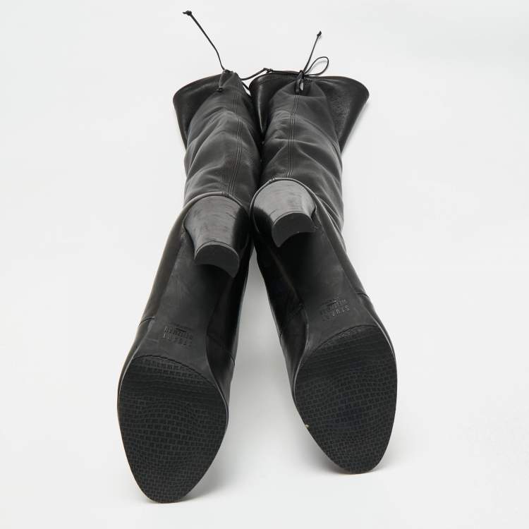 Pre Owned Stuart Weitzman Black Leather  Lowland Knee Length Boots Size 39