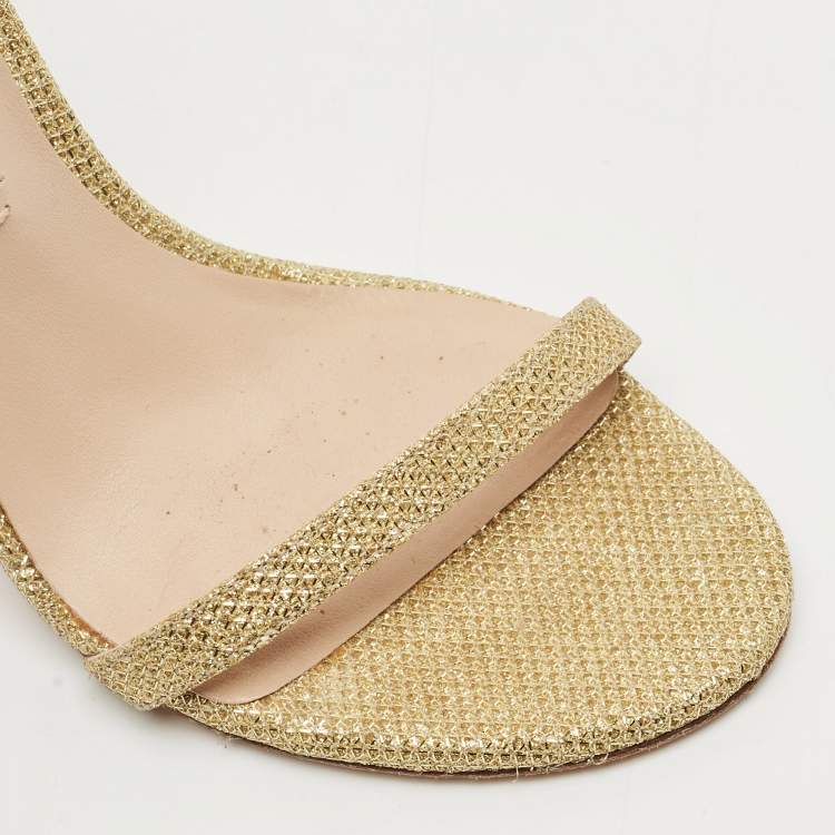 Pre Owned Stuart Weitzman Gold Glitter Ankle Strap Sandals Size 34