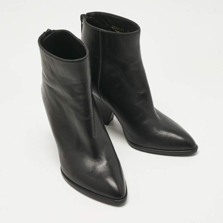 Pre Owned Stuart Weitzman Black Leather Zip Ankle Length Boots Size 34