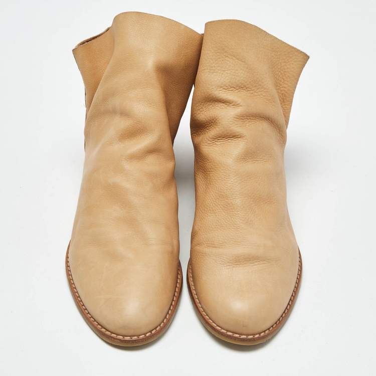 Pre Owned Stuart Weitzman Tan Nubuck Leather Ankle Length Boots Size 37