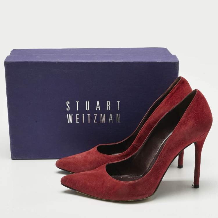 Pre Owned Stuart Weitzman Scarlet Red Suede Nouveau Pointed Toe Pumps Size 39