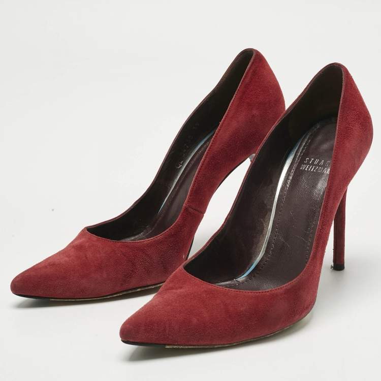 Pre Owned Stuart Weitzman Scarlet Red Suede Nouveau Pointed Toe Pumps Size 39