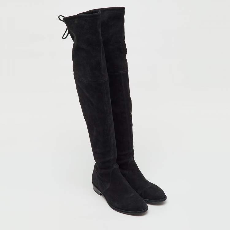 Pre Owned Stuart Weitzman Black Suede Lowland Over The Knee Boots Size 36