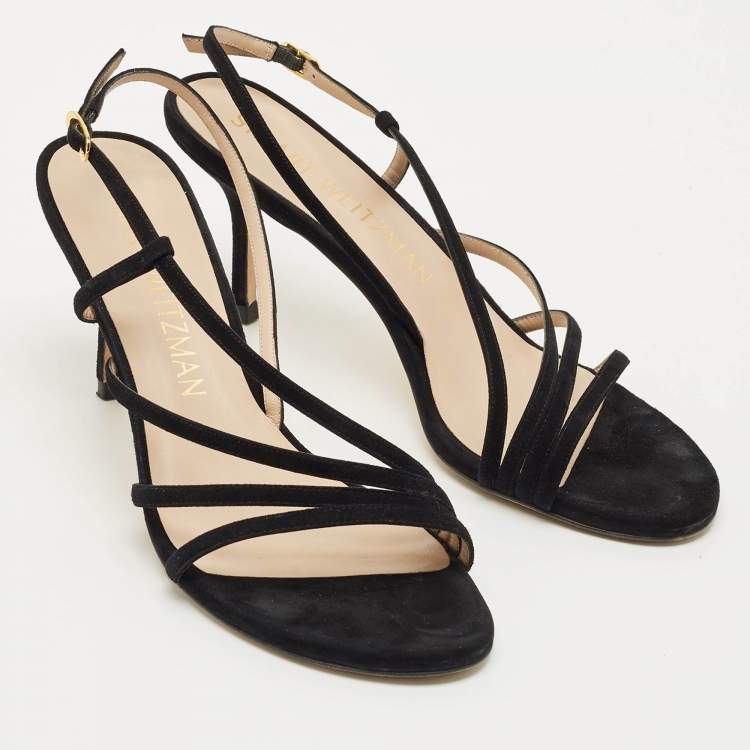 Pre Owned Stuart Weitzman Black Suede Melodies Ankle Strap Sandals Size 40
