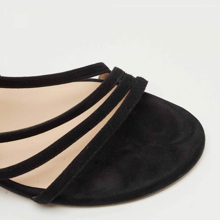 Pre Owned Stuart Weitzman Black Suede Melodies Ankle Strap Sandals Size 40