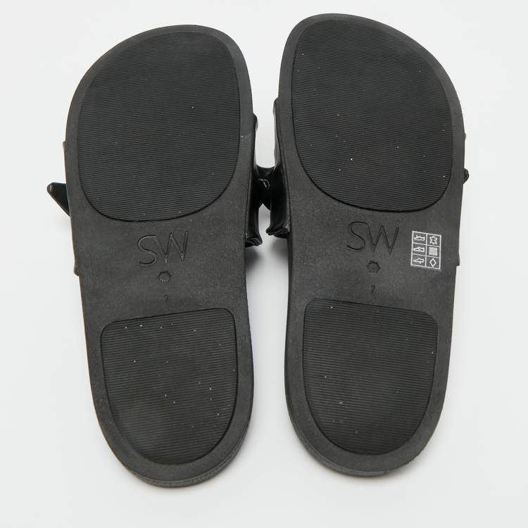 Pre Owned Stuart Weitzman Black Leather Bow Pool Slide Size 37.5