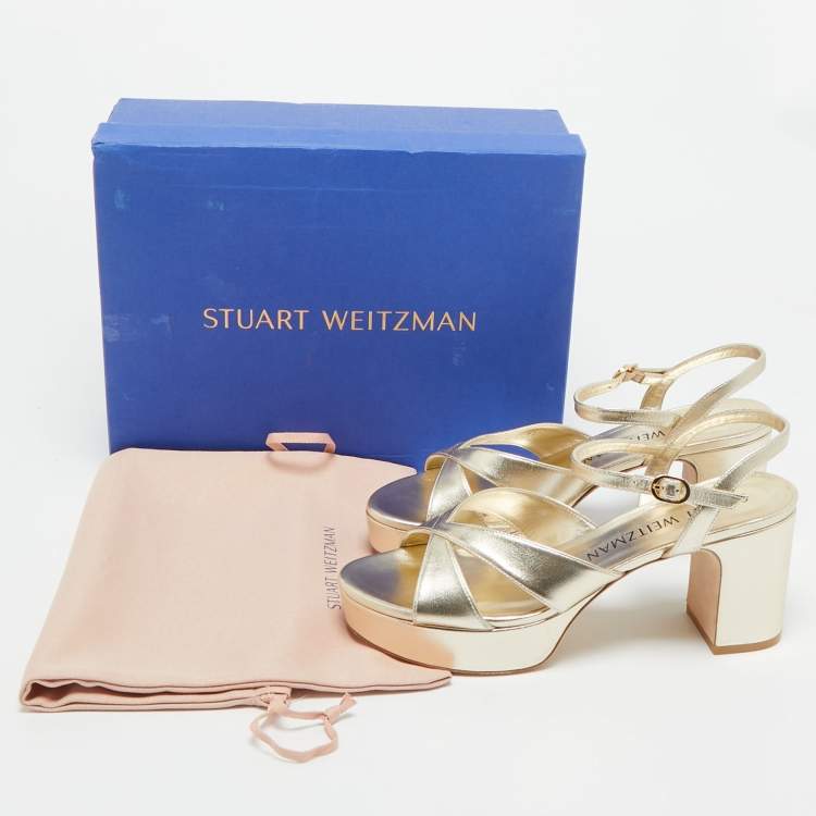 Pre Owned Stuart Weitzman Gold Leather Carmen Platform Sandals Size 39.5