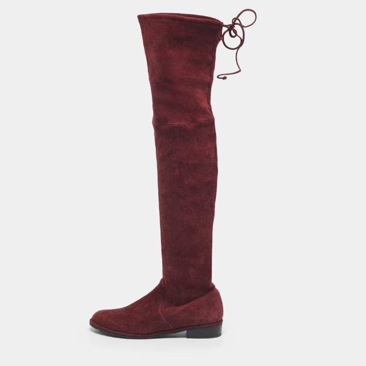 Pre Owned Stuart Weitzman Burgundy Suede Lowland Over The Knee Boots Size 37