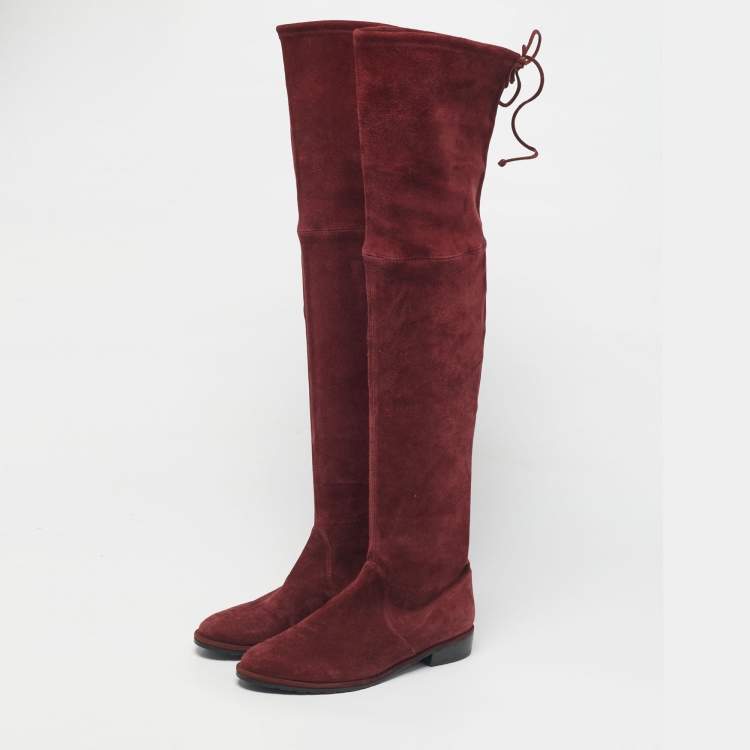 Pre Owned Stuart Weitzman Burgundy Suede Lowland Over The Knee Boots Size 37