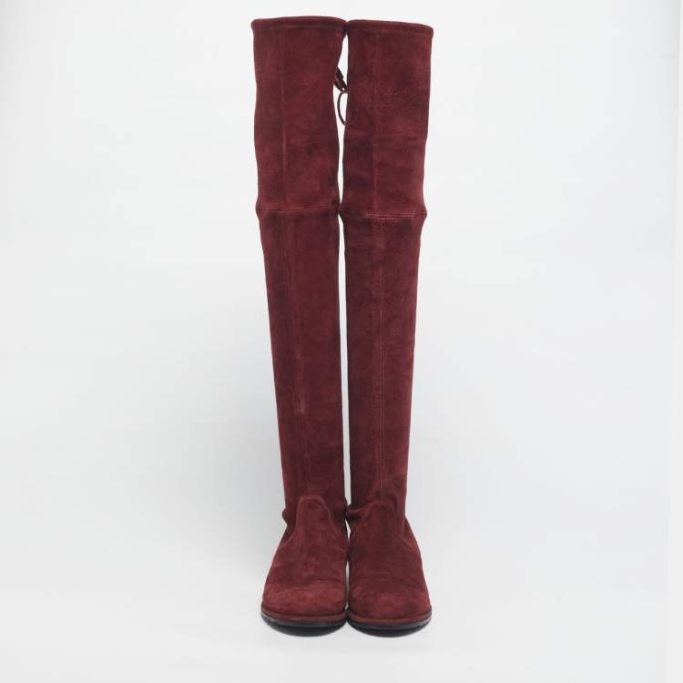 Pre Owned Stuart Weitzman Burgundy Suede Lowland Over The Knee Boots Size 37