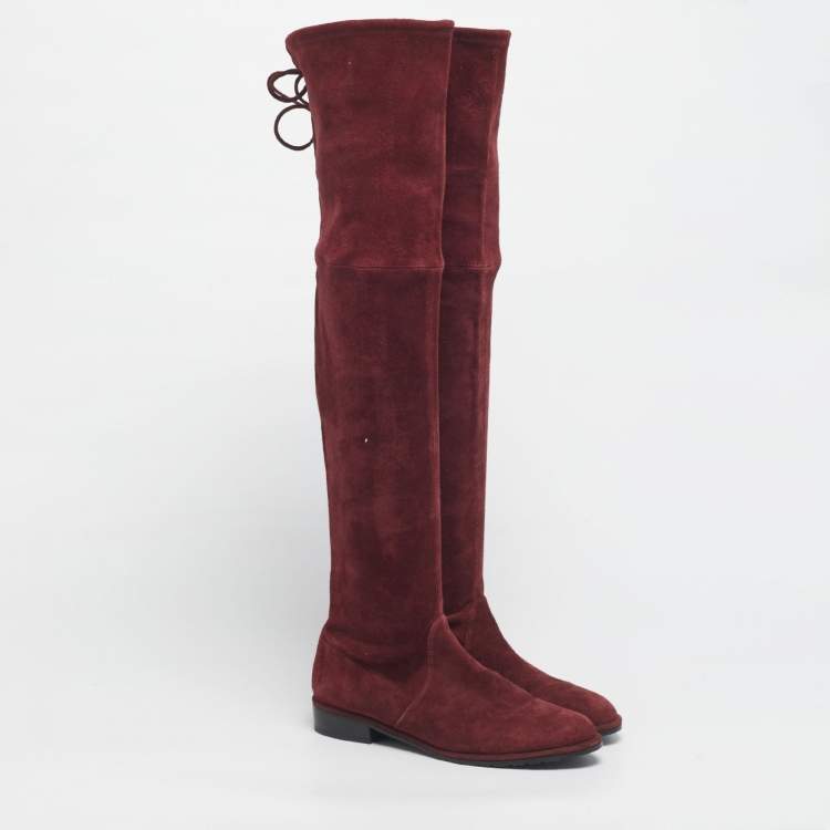 Pre Owned Stuart Weitzman Burgundy Suede Lowland Over The Knee Boots Size 37