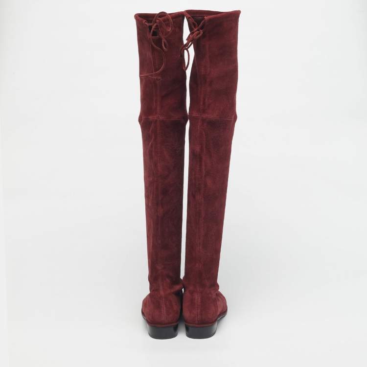 Pre Owned Stuart Weitzman Burgundy Suede Lowland Over The Knee Boots Size 37