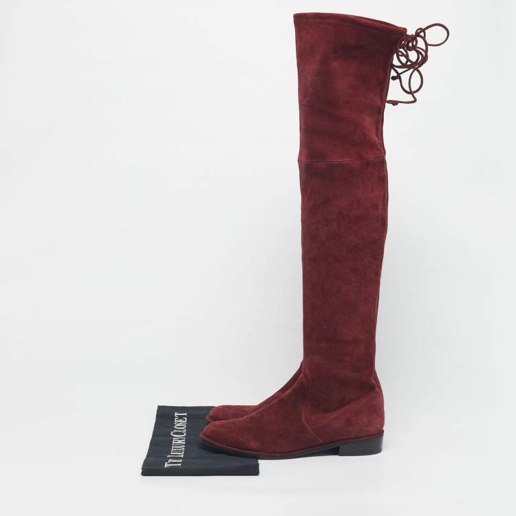 Pre Owned Stuart Weitzman Burgundy Suede Lowland Over The Knee Boots Size 37